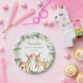 Genderneutraal bos Deer Twins Baby shower Pap Papieren Bordje (Feest)