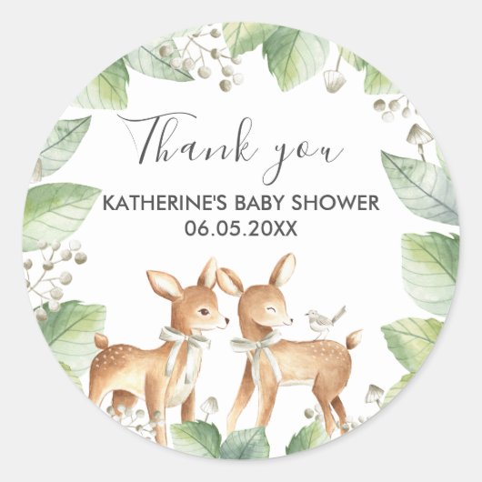 Genderneutraal bos Deer Twins Baby shower Ronde Sticker (Voorkant)