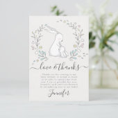 Genderneutraal Bunny Floral Baby shower Bedankkaart (Staand voorkant)