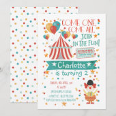 Genderneutraal Circus Verjaardagsuitnodiging Kaart (Voorkant / Achterkant)