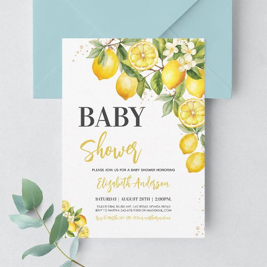 Genderneutraal Citrus Floral Baby shower Kaart