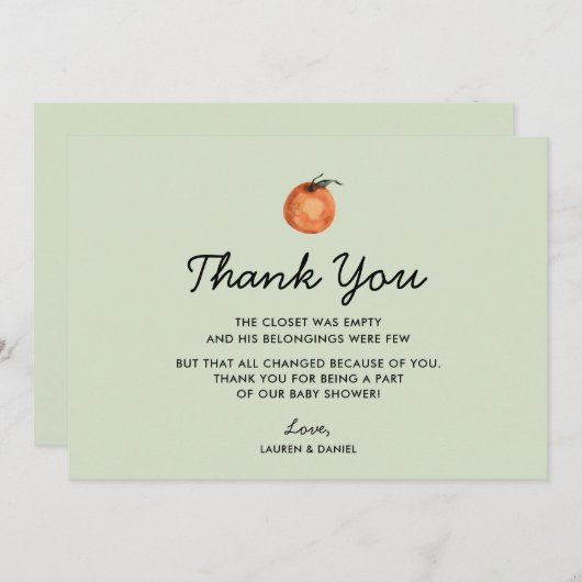 Genderneutraal citrusBaby shower Bedankt voor je k (Voorkant / Achterkant)