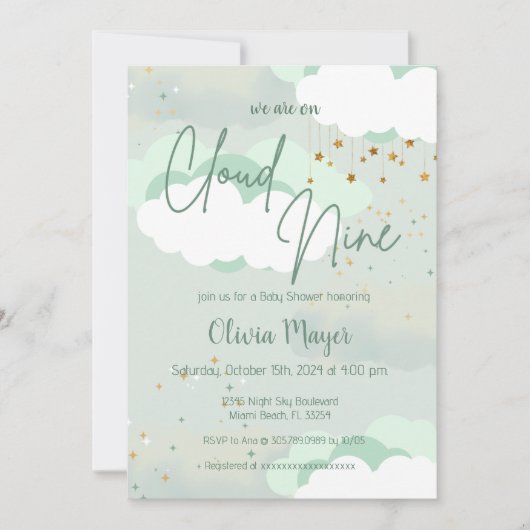 Genderneutraal Cloud Nine Sage Groen Baby shower Kaart (Voorkant)