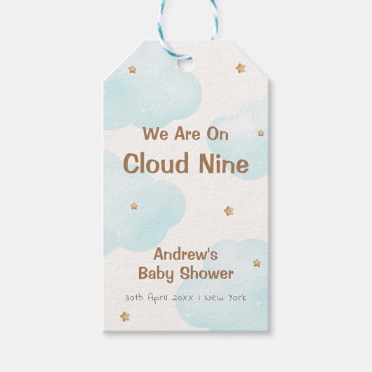 Genderneutraal Cloud Nine Stars Baby shower Cadeaulabel (Voorkant)
