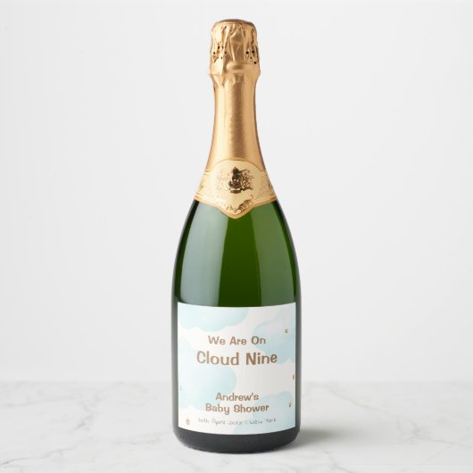 Genderneutraal Cloud Nine Stars Baby shower Sparkling Wijnetiket (Voorkant)