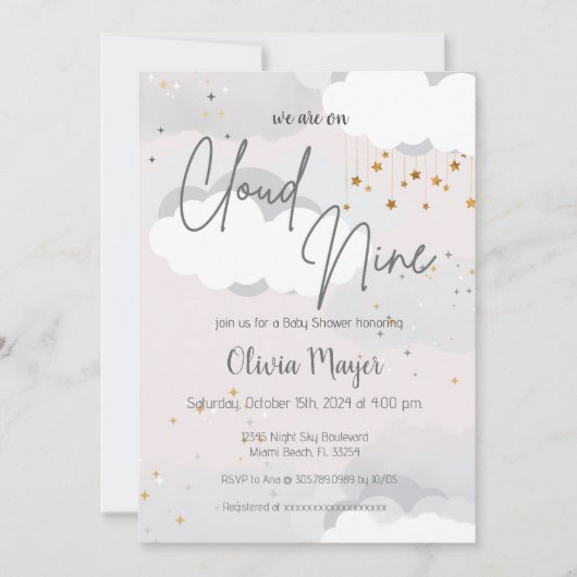 Genderneutraal Cloud Nine Waterverf Baby shower Kaart (Voorkant)