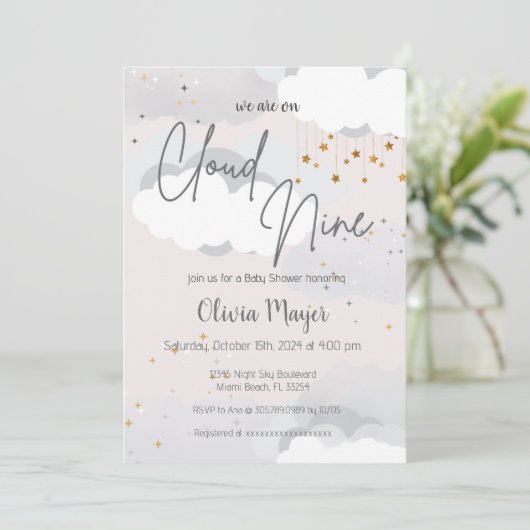 Genderneutraal Cloud Nine Waterverf Baby shower Kaart (Staand voorkant)