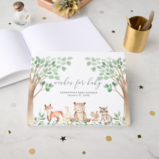 Genderneutraal Cute Woodland Animals Baby shower Gastenboek (Voorkant open)