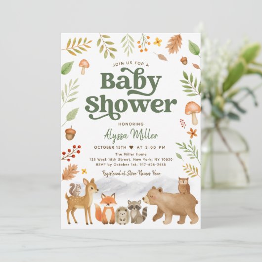Genderneutraal Cute Woodland Animals Baby shower Kaart (Staand voorkant)