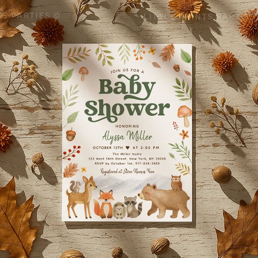 Genderneutraal Cute Woodland Animals Baby shower Kaart