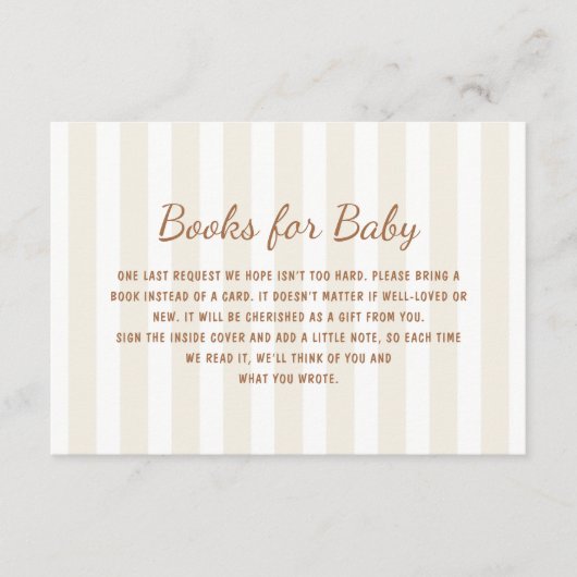 Genderneutraal Ecru Stripes Boeken voor Baby Informatiekaartje (Voorkant)