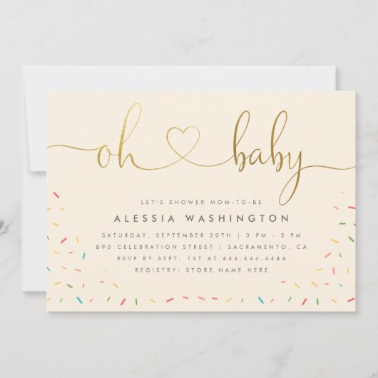Genderneutraal Elegant Gold Script Oh Baby shower Kaart (Voorkant)