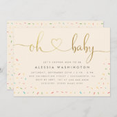 Genderneutraal Elegant Gold Script Oh Baby shower Kaart (Voorkant / Achterkant)