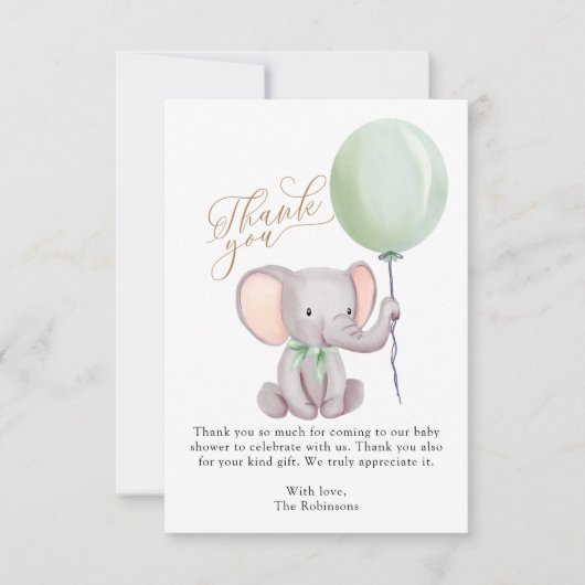 Genderneutraal elephant Baby shower Dank u wel Bedankkaart (Voorkant)