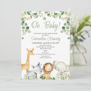 Genderneutraal Eucalyptus Cute Safari Baby shower Kaart