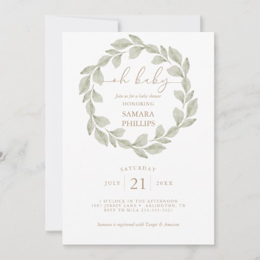 Genderneutraal Eucalyptus Leaf Baby shower Kaart (Voorkant)