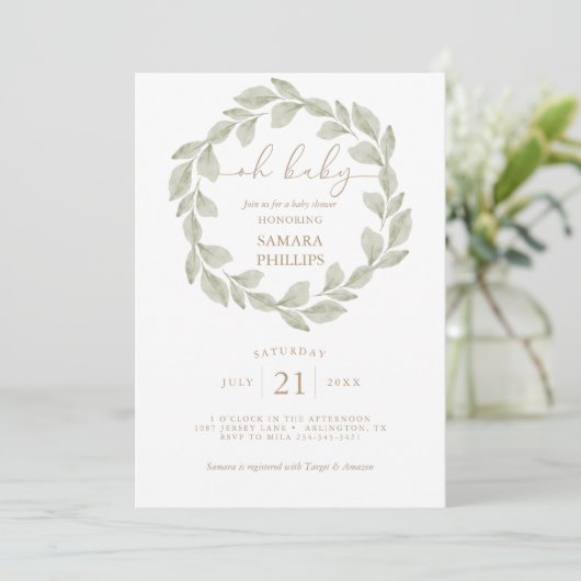 Genderneutraal Eucalyptus Leaf Baby shower Kaart (Staand voorkant)