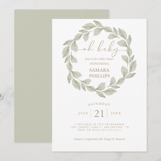 Genderneutraal Eucalyptus Leaf Baby shower Kaart (Voorkant / Achterkant)