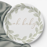 Genderneutraal Eucalyptus Leaf Baby shower Papieren Bordje<br><div class="desc">Ons geslachtsneutrale 'oh baby' baby shower van de waterverf van het bladerblad is voorzien van mooie lichttonen, verbluffende groen en eenvoudige typografie. Verzamel je vrienden en familie om deze belangrijke levensgebeurtenis te vieren. De typografie is aanpasbaar voor kleuren en is een budgetvriendelijke oplossing, zonder afbreuk te doen aan de kwaliteit....</div>