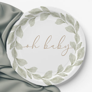 Genderneutraal Eucalyptus Leaf Baby shower Papieren Bordje