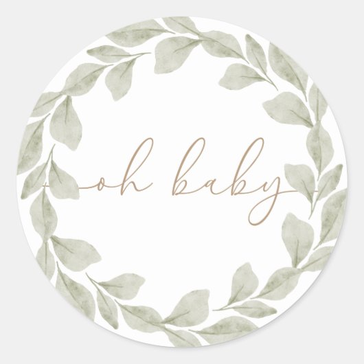 Genderneutraal Eucalyptus Leaf Baby shower Ronde Sticker (Voorkant)