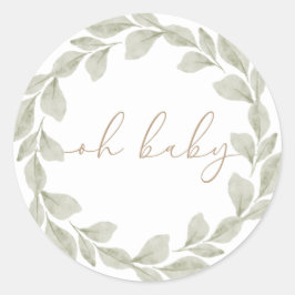 Genderneutraal Eucalyptus Leaf Baby shower Ronde Sticker