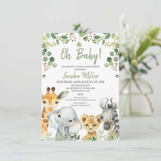 Genderneutraal Eucalyptus Safari Baby shower  Kaart (Staand voorkant)