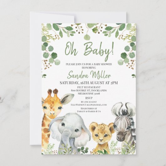 Genderneutraal Eucalyptus Safari Baby shower  Kaart (Voorkant)