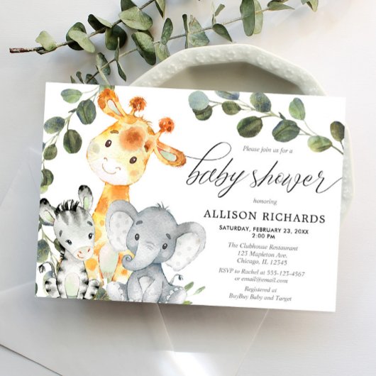 Genderneutraal eucalyptus schattig safari baby sho kaart