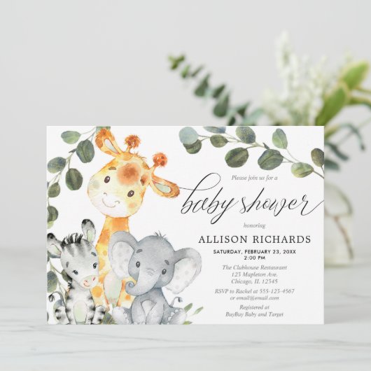 Genderneutraal eucalyptus schattig safari baby sho kaart (Staand voorkant)