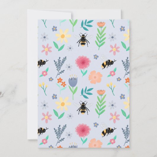 Genderneutraal Floral Woodland Bee Baby shower Kaart (Achterkant)