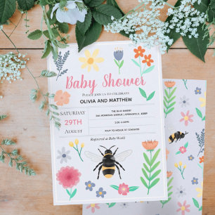 Genderneutraal Floral Woodland Bee Baby shower Kaart