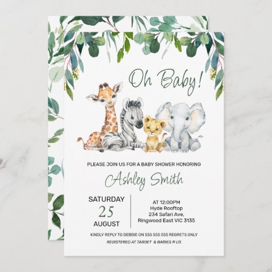 Genderneutraal foliageffect Safari Baby shower Kaart (Voorkant / Achterkant)