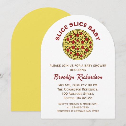 Genderneutraal Fun Pizza Slice Baby shower Kaart (Voorkant / Achterkant)