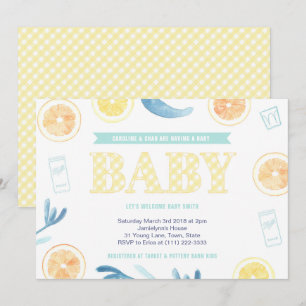 Genderneutraal geel Aqua Citrus Baby shower Kaart