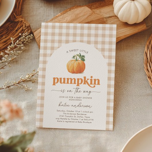 Genderneutraal Gingham Pumpkin-Baby shower Kaart