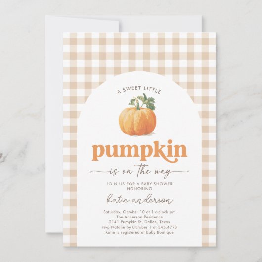 Genderneutraal Gingham Pumpkin-Baby shower Kaart (Voorkant)