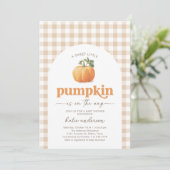 Genderneutraal Gingham Pumpkin-Baby shower Kaart (Staand voorkant)