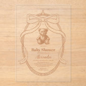 Genderneutraal Gingham Teddy Bear-Baby shower Acryl Uitnodigingen (Voorkant)