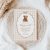 Genderneutraal Gingham Teddy Bear-Baby shower Bedankkaart