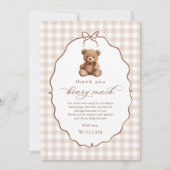 Genderneutraal Gingham Teddy Bear-Baby shower Bedankkaart (Voorkant)