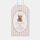 Genderneutraal Gingham Teddy Bear-Baby shower Cadeaulabel (Voorkant)