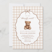 Genderneutraal Gingham Teddy Bear-Baby shower Kaart (Voorkant)