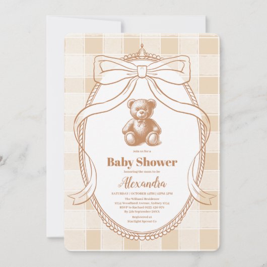 Genderneutraal Gingham Teddy Bear-Baby shower Kaart (Voorkant)