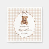 Genderneutraal Gingham Teddy Bear-Baby shower Servet (Voorkant)