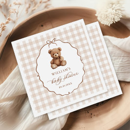 Genderneutraal Gingham Teddy Bear-Baby shower Servet