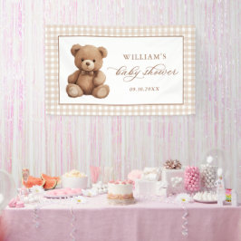 Genderneutraal Gingham Teddy Bear-Baby shower Spandoek