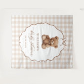 Genderneutraal Gingham Teddy Bear-Baby shower Wandkleed (Voorkant (horizontaal))