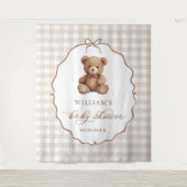 Genderneutraal Gingham Teddy Bear-Baby shower Wandkleed (Voorkant)