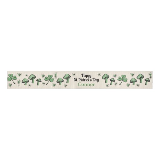 Genderneutraal Green Shamrock Heart & Mushroom 3" Grosgrain Lint (Voorkant)